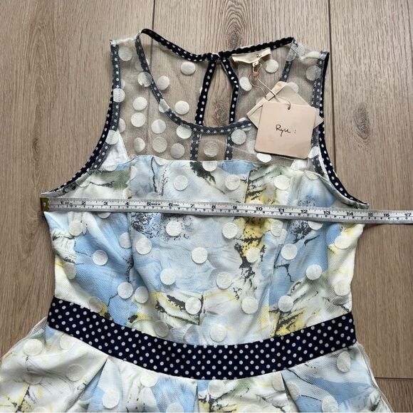 RYU Anthropologie Tulle Fit and Flare Floral Dress Mesh Polka Dot Overlay NWT - Picture 8 of 13